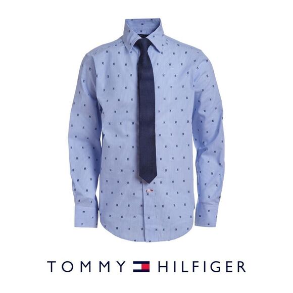 TOMMY HILFIGER | Blue | STRIPED SHIRT WITH TIE - Picture 1 of 14